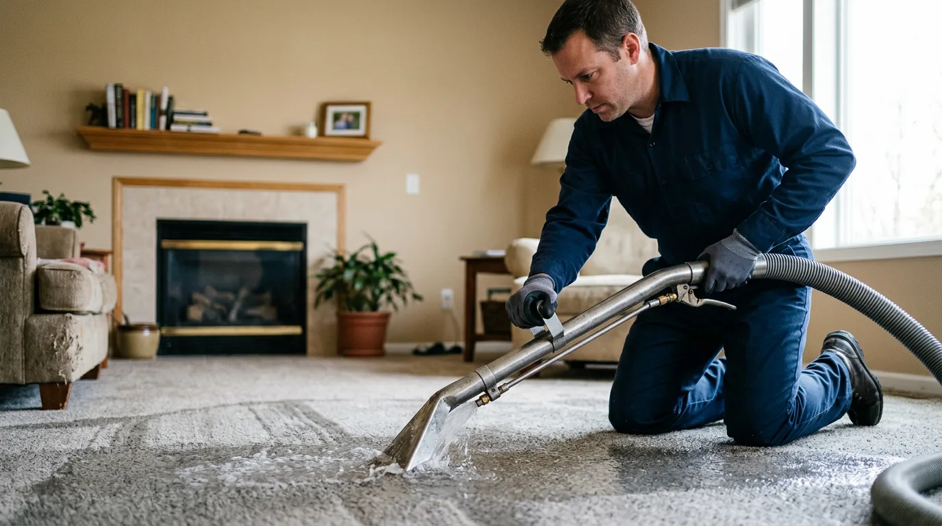 Water damage restoration technician working near Melville, NY